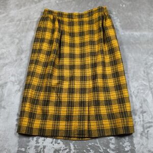 Vintage Valentino Boutique Skirt Womens 8 Yellow Plaid Tartan Wool A Line Midi